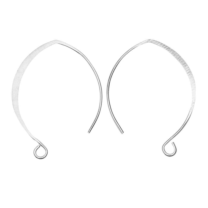 Ear Wire, V-Style 33mm, Bright Silver, by Nunn Design (1 Pair)
