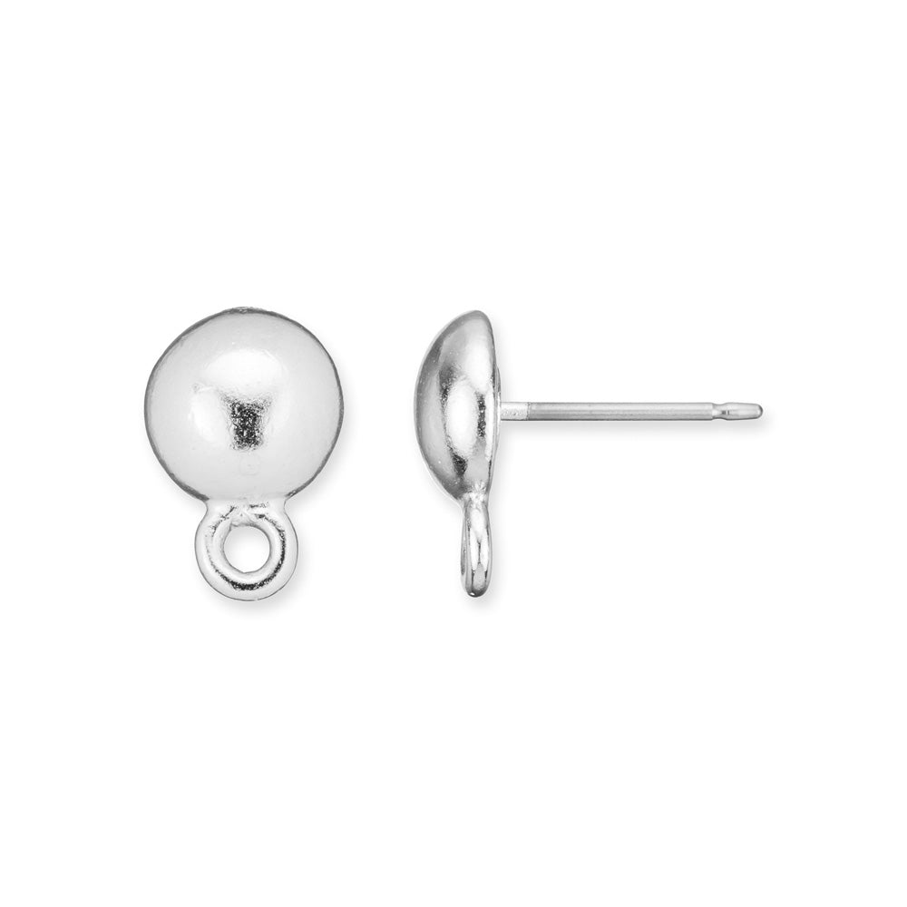 Earring Posts, Stud Dome with Ring 8mm, White Bronze Plated, by TierraCast (1 Pair)