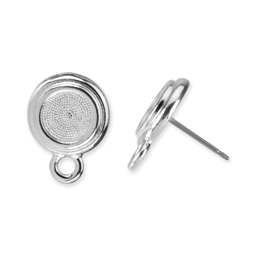 TierraCast Pewter Earring Post, Glue-In Stepped Bezel fits 7mm ss34 , White Bronze Plated, by TierraCast (2 Pieces)
