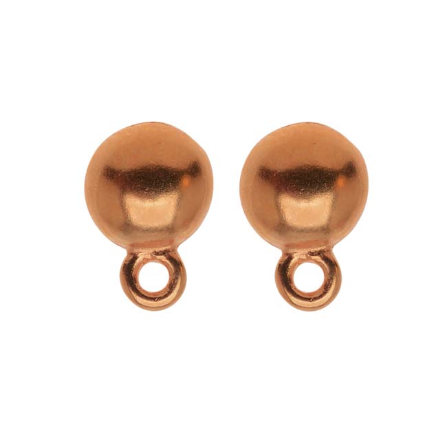 Earring Posts, Stud Dome with Ring 8mm, Copper Plated Pewter, by TierraCast (1 Pair)