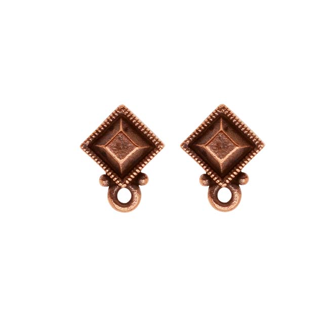 Earring Posts, Stud Faceted Diamond with Ring 12mm, Copper Plated Pewter, by TierraCast (1 Pair)