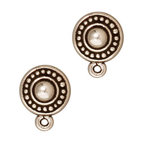 Earring Posts, Stud Beaded Round 11mm, Silver Plated Pewter, by TierraCast (1 Pair)