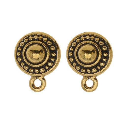 Earring Posts, Stud Beaded Round 11mm, 22K Gold Plated Pewter, by TierraCast (1 Pair)