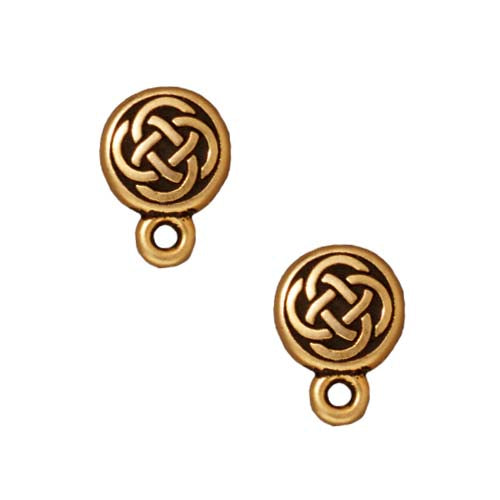 Earring Posts, Stud Celtic Circle 11mm, 22K Gold Plated Pewter, by TierraCast (1 Pair)