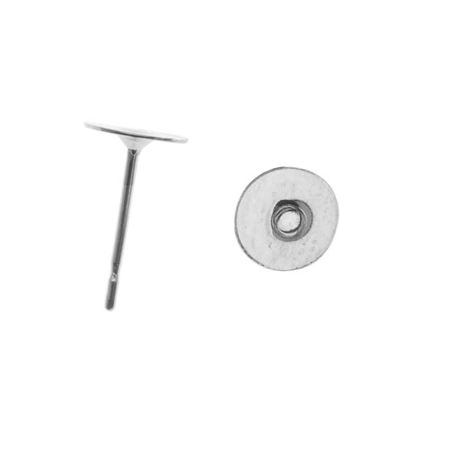 Earring Finding, Posts with 4mm Glue On Pad, Surgical Steel (10 Pairs)