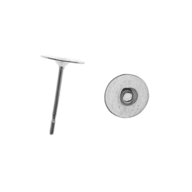 Earring Finding, Posts with 6mm Glue On Pad, Surgical Steel (1 Pair)