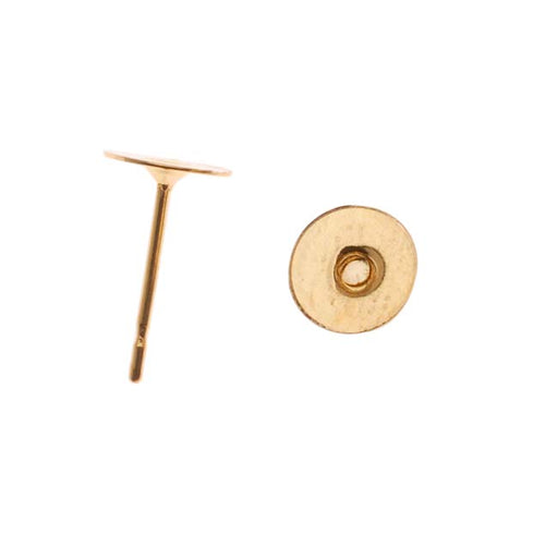 Earring Findings, Earring Posts with 6mm Glue On Pad, Gold Plated (10 Pairs)