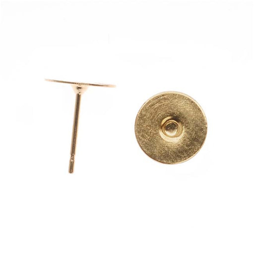 Earring Findings, Earring Posts with 8mm Glue On Pad, Gold Plated (10 Pairs)