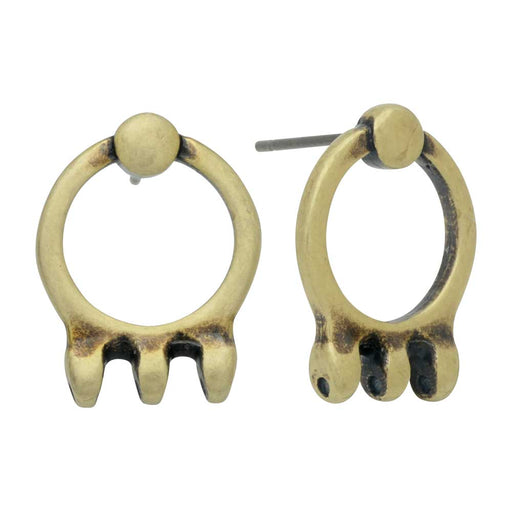 Cymbal Earring Posts for SuperDuo Beads, Farali III, 3-Hole 18x14mm, Antiqued Brass Plated (1 Pair)