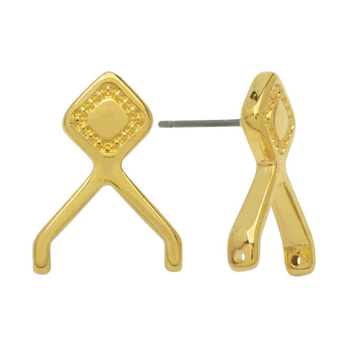 Cymbal Earring Posts for 8/0 Delica & Round Beads, Kaminaki II, 19x14mm, 24k Gold Plated (1 Pair)