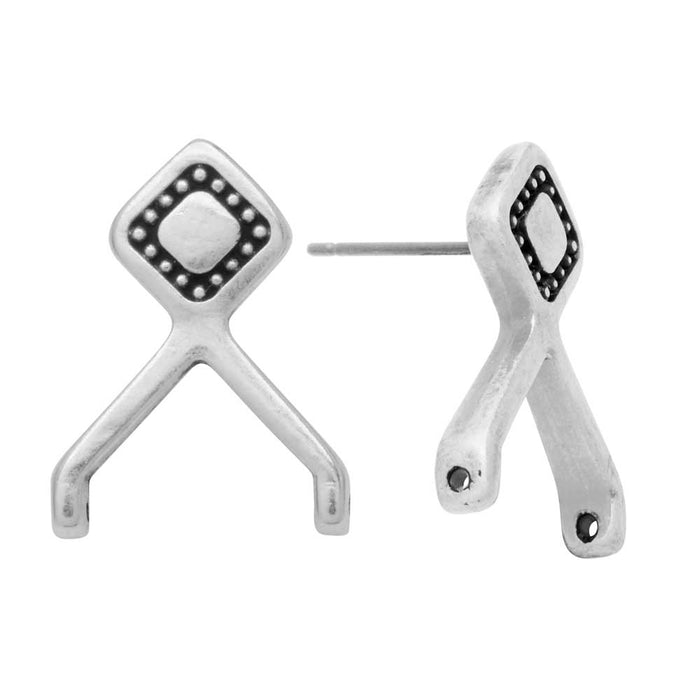 Cymbal Earring Posts for 8/0 Delica & Round Beads, Kaminaki II, 19x14mm, Antiqued Silver Plated (1 Pair)
