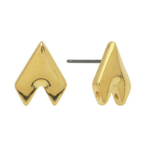 Cymbal Earring Posts for GemDuo Beads, Provatas II, Half-Diamond 13x10mm, Half-Diamond , 24k Gold Plated (1 Pair)