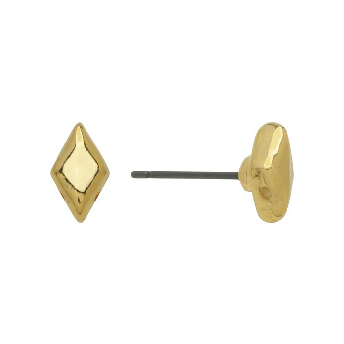 Cymbal Earring Posts for GemDuo Beads, Provatas, Diamond 8x5mm, 24k Gold Plated (1 Pair)