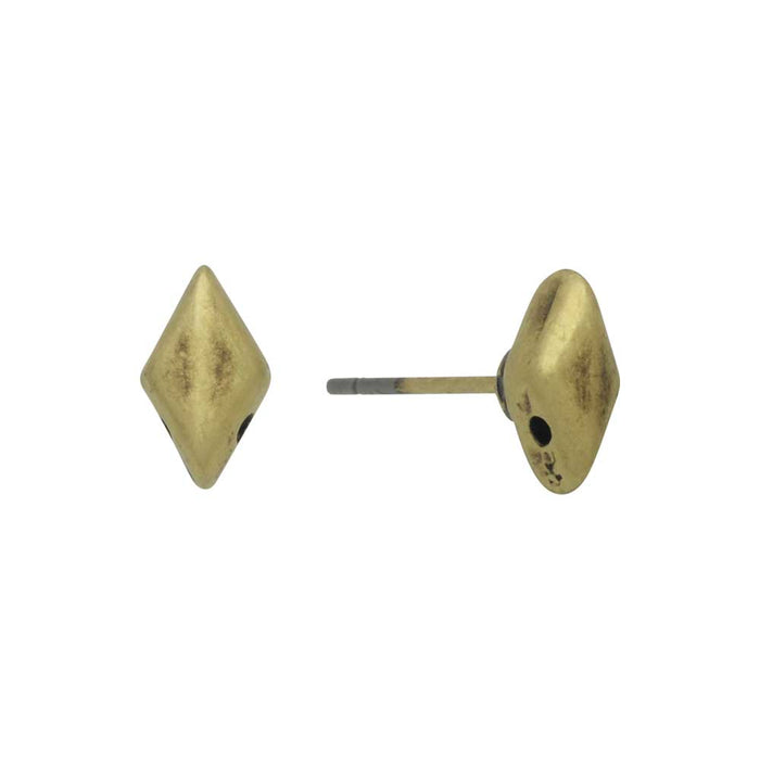 Cymbal Earring Posts for GemDuo Beads, Provatas, Diamond 8x5mm, Antiqued Brass Plated (1 Pair)