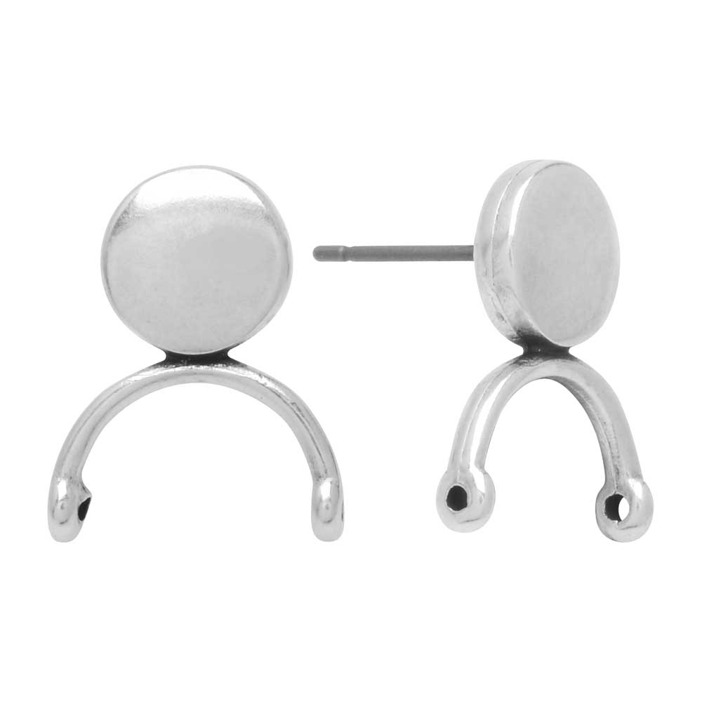 Cymbal Earring Posts for Delica & Round Beads, Venio II, Round 14.5x12mm, Antiqued Silver Plated (1 Pair)