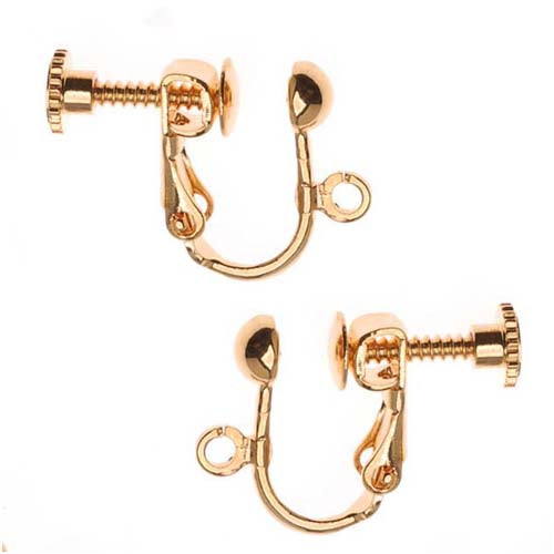 Earring Findings, Non-Pierced Screw Back 13x4mm, 2 Pairs, 22K Gold Plated