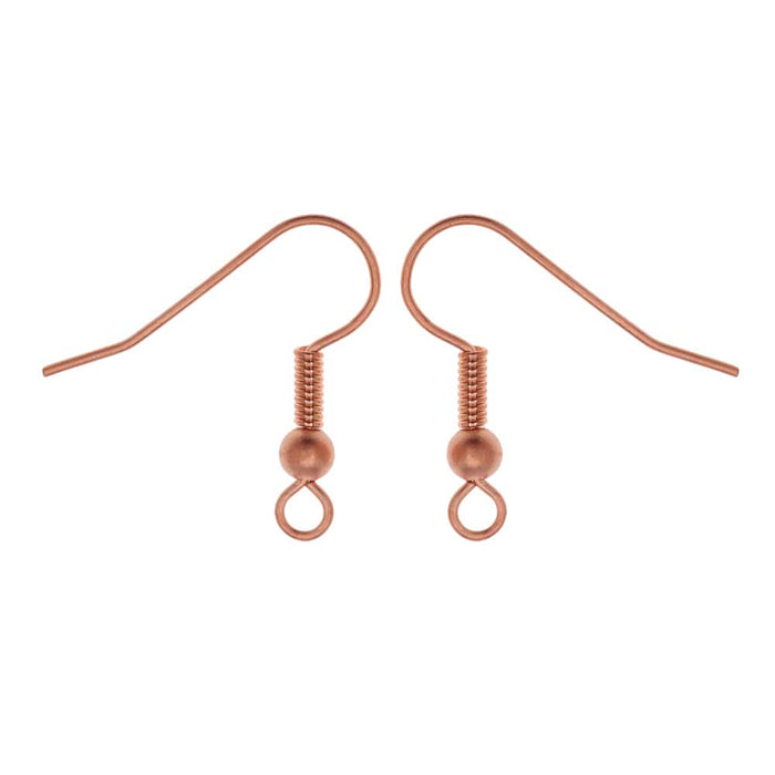 Earring Findings, Hook with Ball & Coil 19mm, Genuine Copper (50 Pieces)