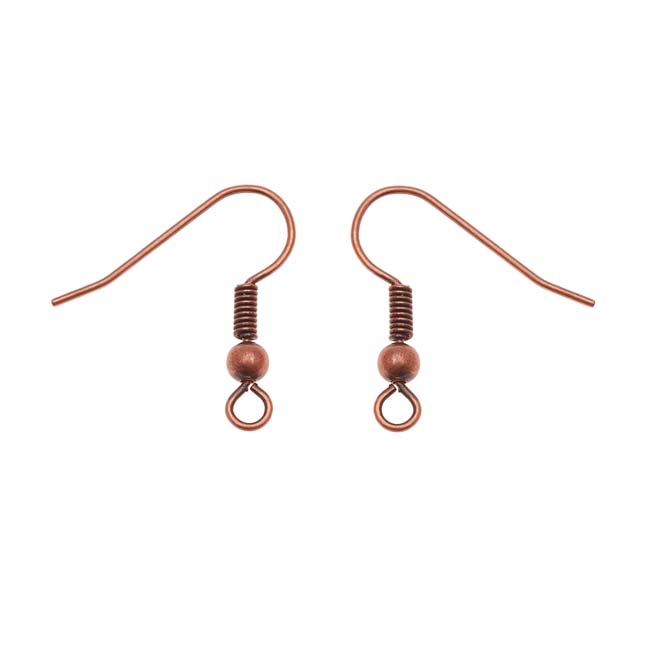 Earring Findings, Hook with Ball & Coil 19mm Antiqued Copper (12 Pairs)