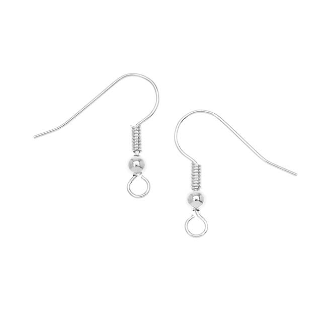 Earring Findings, Hook with Ball & Coil 18mm Long 23 Gauge, Silver Plated  (20 Pieces) — Beadaholique