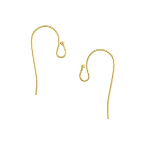 Earring Findings, Bali Style Earring Hooks with Ball 21mm, Gold Plated (25 Pairs)
