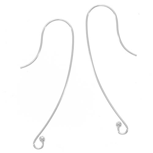 Sterling Silver Long Loop Fashion 1-Ball Earring Hooks (2 Pair)