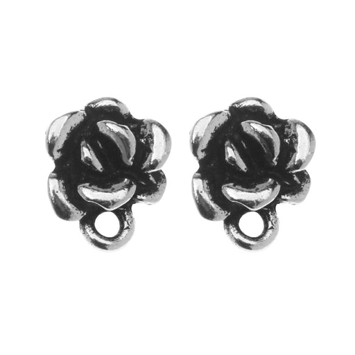 Earring Post, Succulent with Loop 9.5x8mm, Antiqued Silver, By TierraCast (1 Pair)