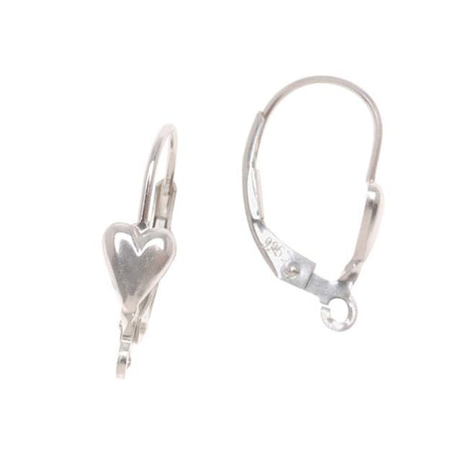 Earring Findings, Leverbacks with Heart 17mm Sterling Silver, (1 Pair)