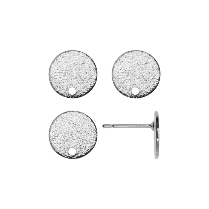 Earring Post, Textured Circle with Punched Hole 10mm, Platinum Tone (2 Pairs)