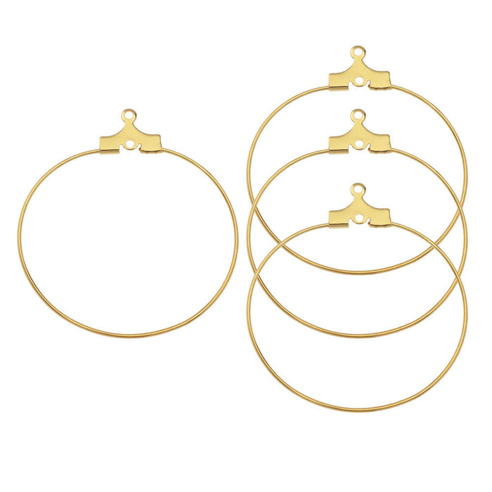Beadable Open Wire Frame for Earrings or Pendants, Hoop 35mm, Gold Plated (6 Pairs)
