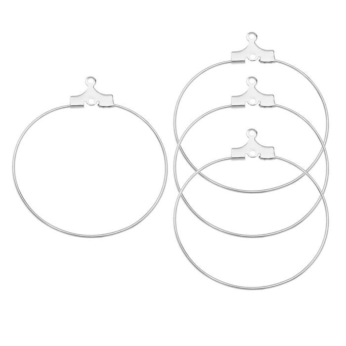 Beadable Open Wire Frame for Earrings or Pendants, Hoop 35mm, Silver Plated (6 Pairs)