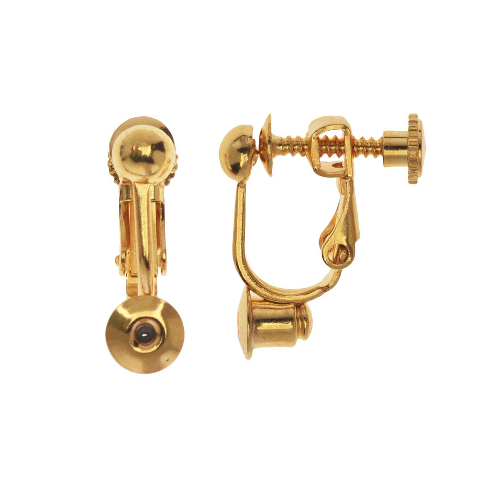 Earring Findings, Post to Clip on Converter with Screw Back 17x14mm, Gold Plated (2 Pairs)
