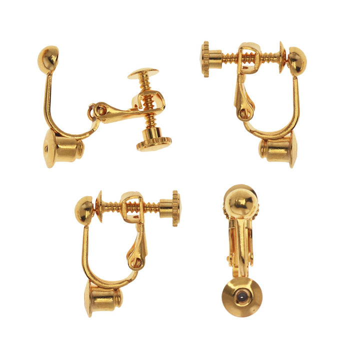 QYAJS 2pairs Earring Clip Backs Clip-On Earring Converter Components Findings with Post for None Pierced Ears Gold with Pads