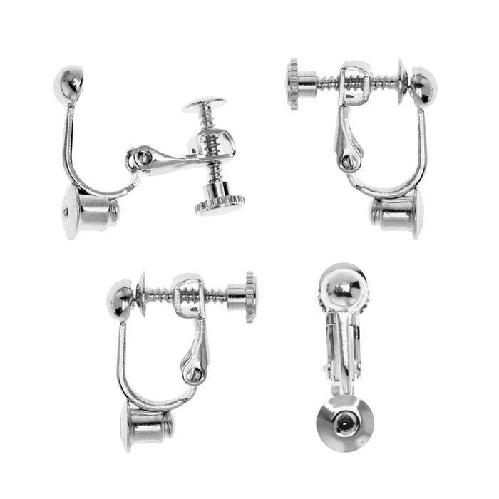 Earring Findings, Post to Clip on Converter with Screw Back 17x14mm, Silver Plated (2 Pairs)