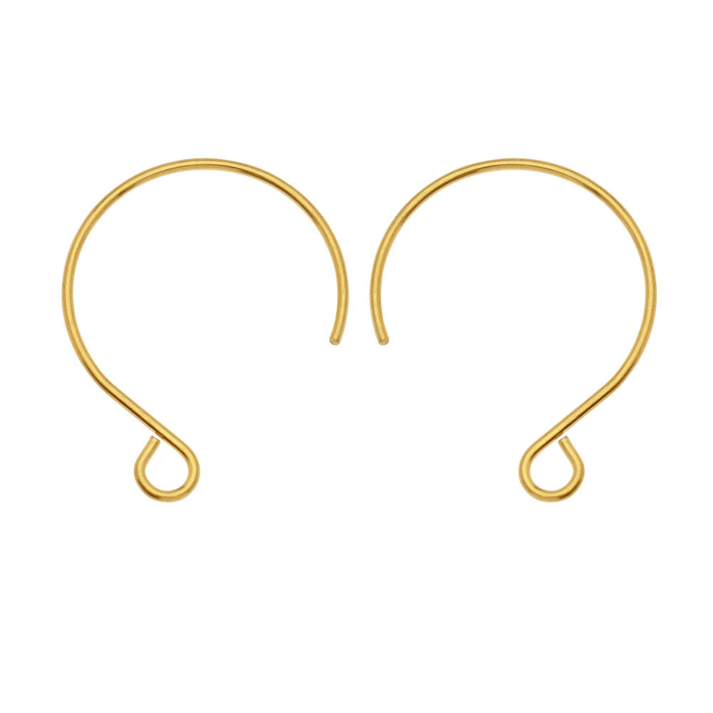 Earring Findings, Circle Earring Hooks with Loop 22x18mm, Gold Tone (2 Pairs)