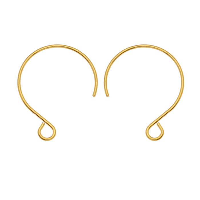 Earring Findings, Circle Earring Hooks with Loop 22x18mm, Gold Tone (2 Pairs)