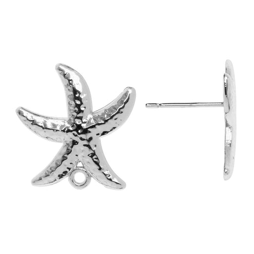 Earring Post, Starfish with Loop 18mm, Silver Tone (2 Pairs)