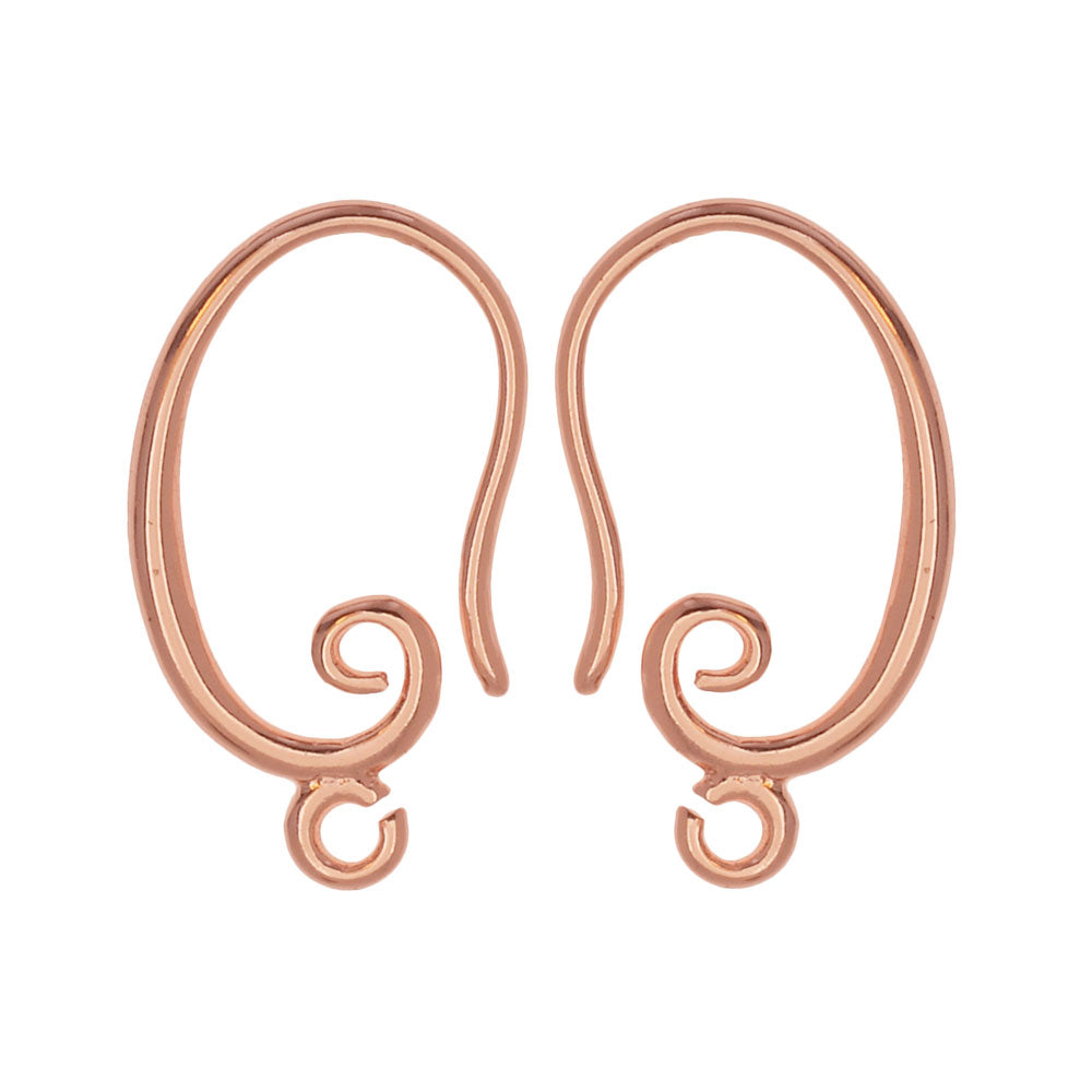 Earring Findings, Earwire Hooks with Loop 19.5mm, Rose Gold Tone (2 Pairs)