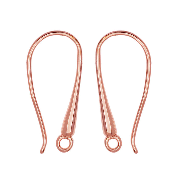 Earring Findings, Earwire Hooks with Loop 23mm, Rose Gold Tone (2 Pairs)
