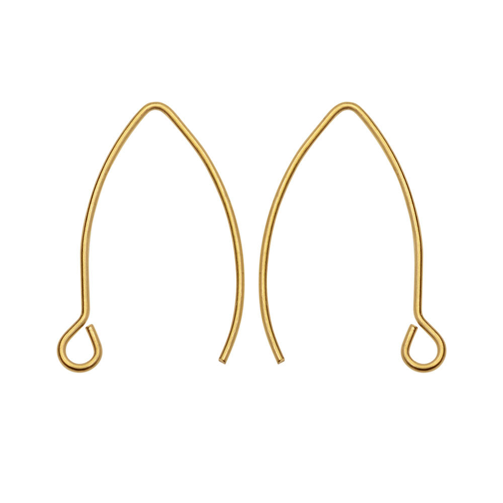 Earring Findings, V-Shaped French Ear Wire with Loop 15.5x26mm, Gold Tone (2 Pairs)