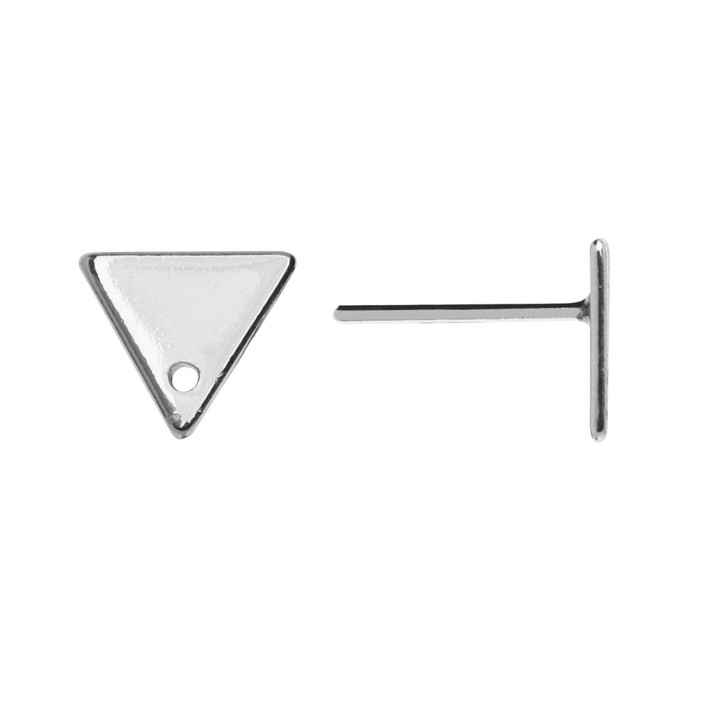 Earring Post, Triangle with Hole 7x8mm, Platinum Tone (2 Pairs)