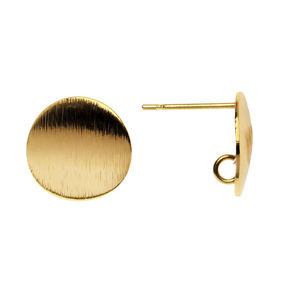 Earring Post, Circle with Loop 12mm, Gold Plated (2 Pairs)