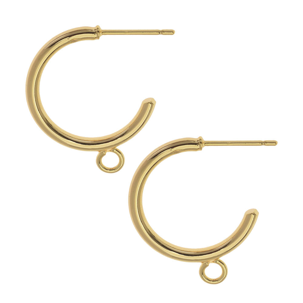 Earring Post, Hoop with Loop 23mm, Gold Plated (2 Pairs)