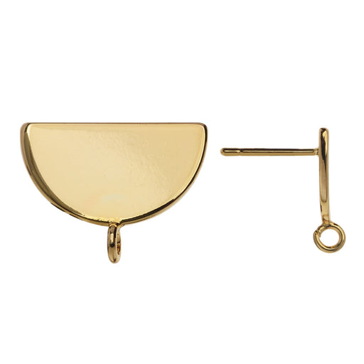 Earring Post, Half Circle with Loop 12.5.x16mm, Gold Plated (2 Pairs)