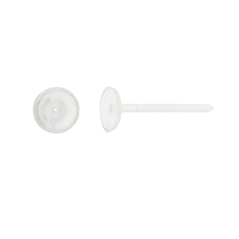 Earring Post, Plastic with 5mm Round Glue On Plate, Clear (50 Pairs)