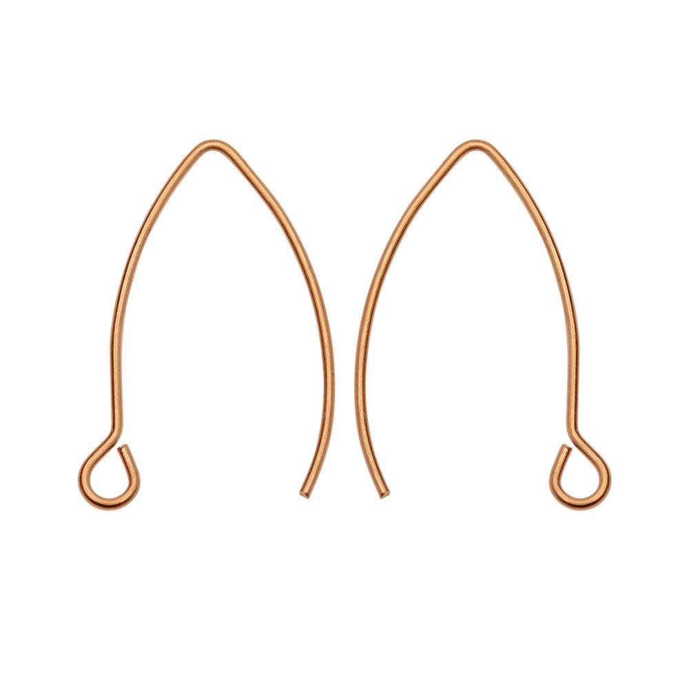 Earring Findings, V-Shaped French Ear Wire with Loop 15.5x26mm, Rose Gold Tone (2 Pairs)