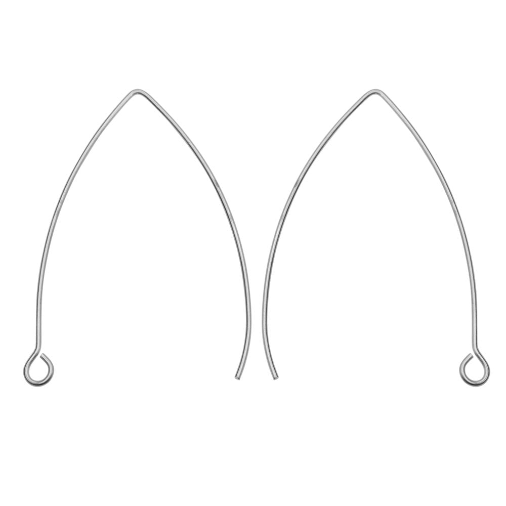 Earring Findings, V-Shaped French Ear Wire with Loop 41x22mm, Stainless Steel (2 Pairs)