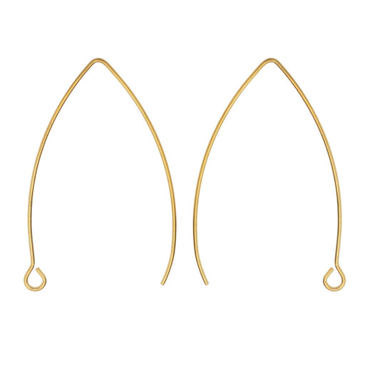 French Ear Wire, V-Shaped with Loop 26.5x40mm, Gold Tone (2 Pairs)