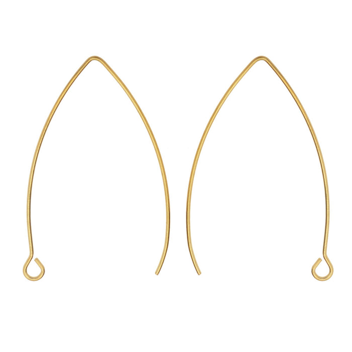 French Ear Wire, V-Shaped with Loop 26.5x40mm, Gold Tone (2 Pairs)