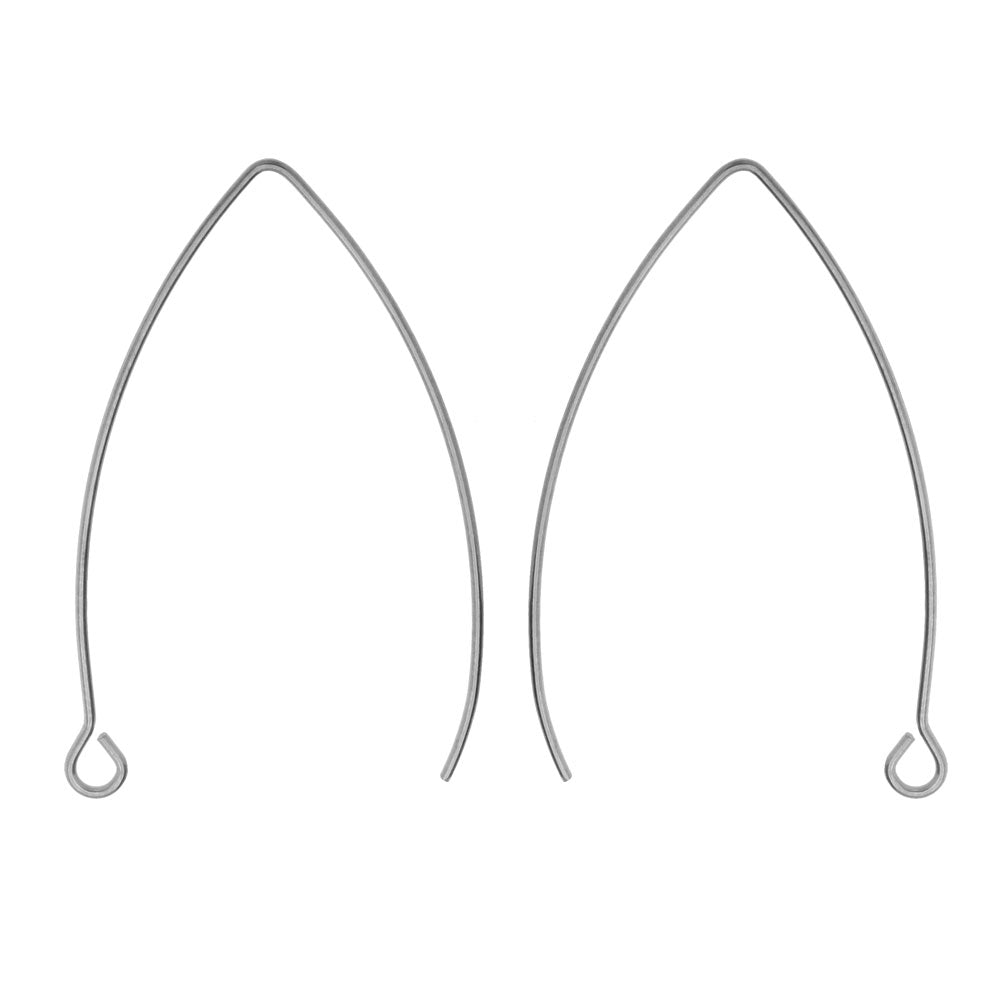 French Ear Wire, V-Shaped with Loop 26.5x40mm, Stainless Steel (2 Pairs)