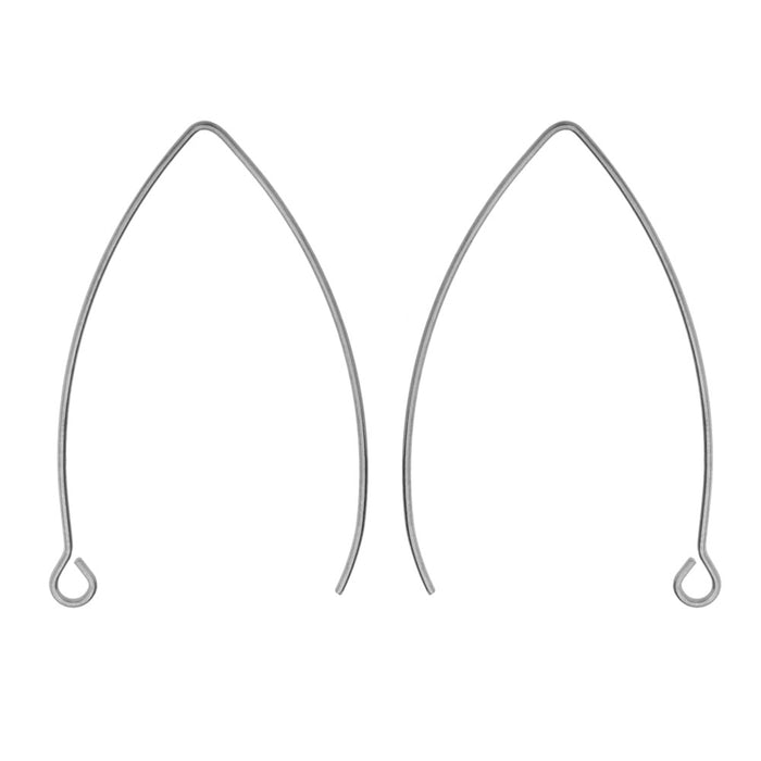 French Ear Wire, V-Shaped with Loop 26.5x40mm, Stainless Steel (2 Pairs)